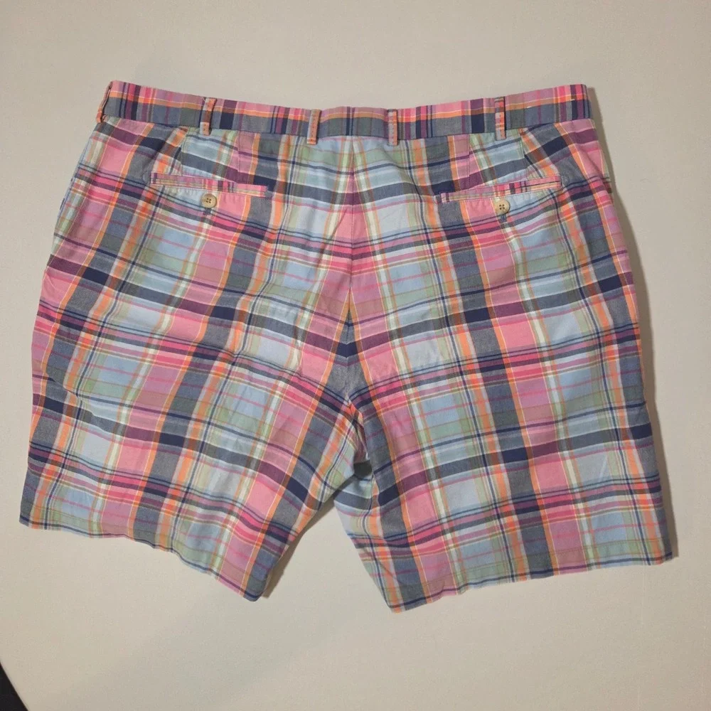 Peter Millar Mens Plaid Cotton Shorts Multi-Color Pink Blue Orange Size 42